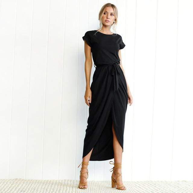 Abito Midi Drappeggiato | Poliestere | Nodo Frontale con Spacco