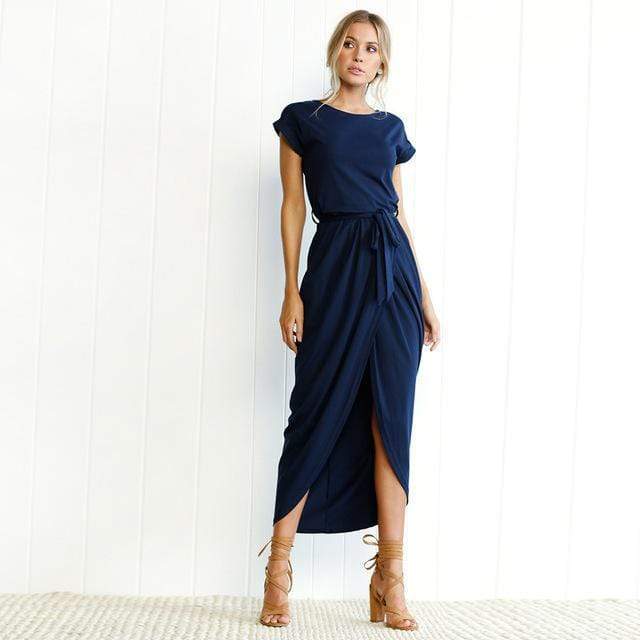Abito Midi Drappeggiato | Poliestere | Nodo Frontale con Spacco