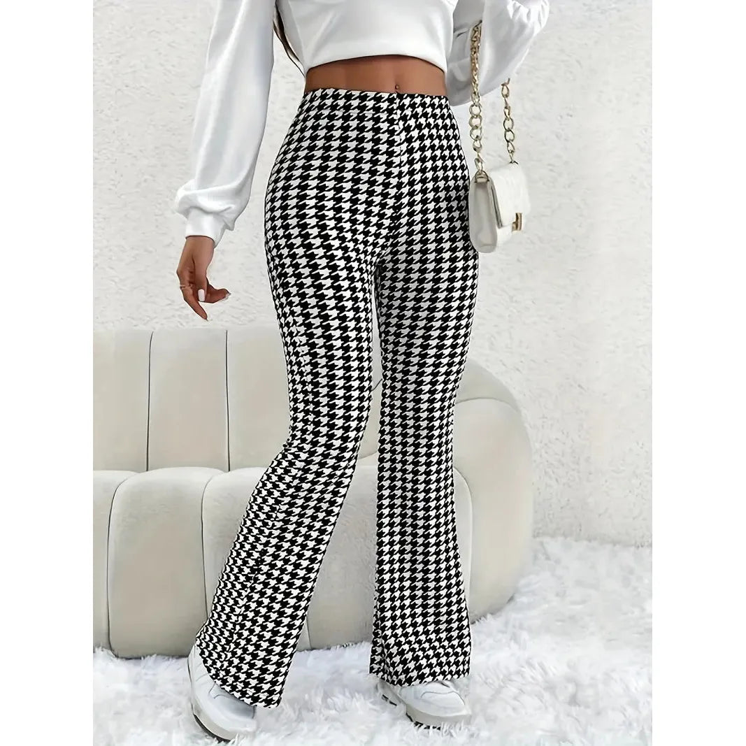 Pantaloni a Zampa a Quadretti | Vita Alta | Stile Retrò e Chic