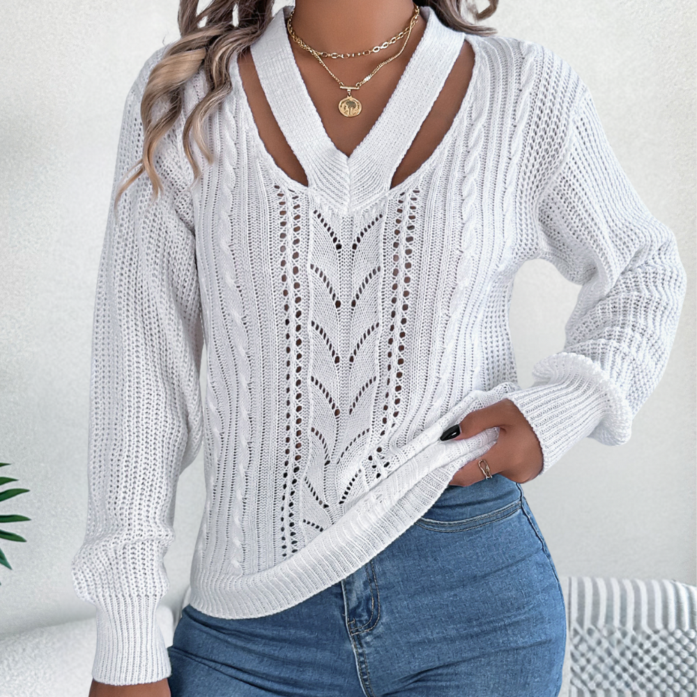 Maglione Traforato Scollo a V | Stile Chic | Morbido e Traspirante
