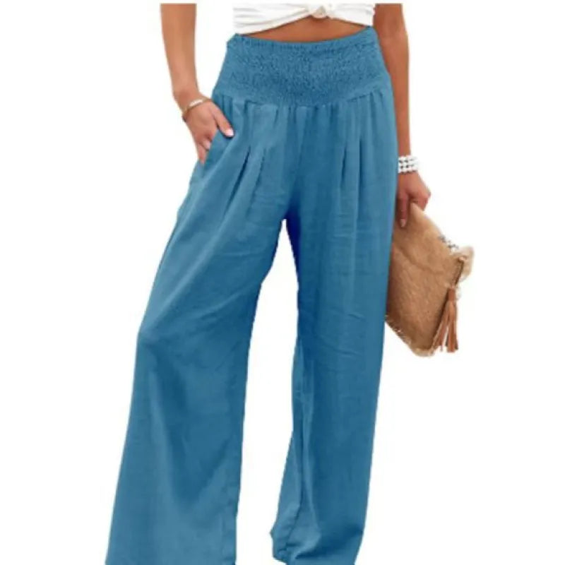 Pantaloni in Lino | Gamba Larga & Vita Elasticizzata | Freschi e Versatili