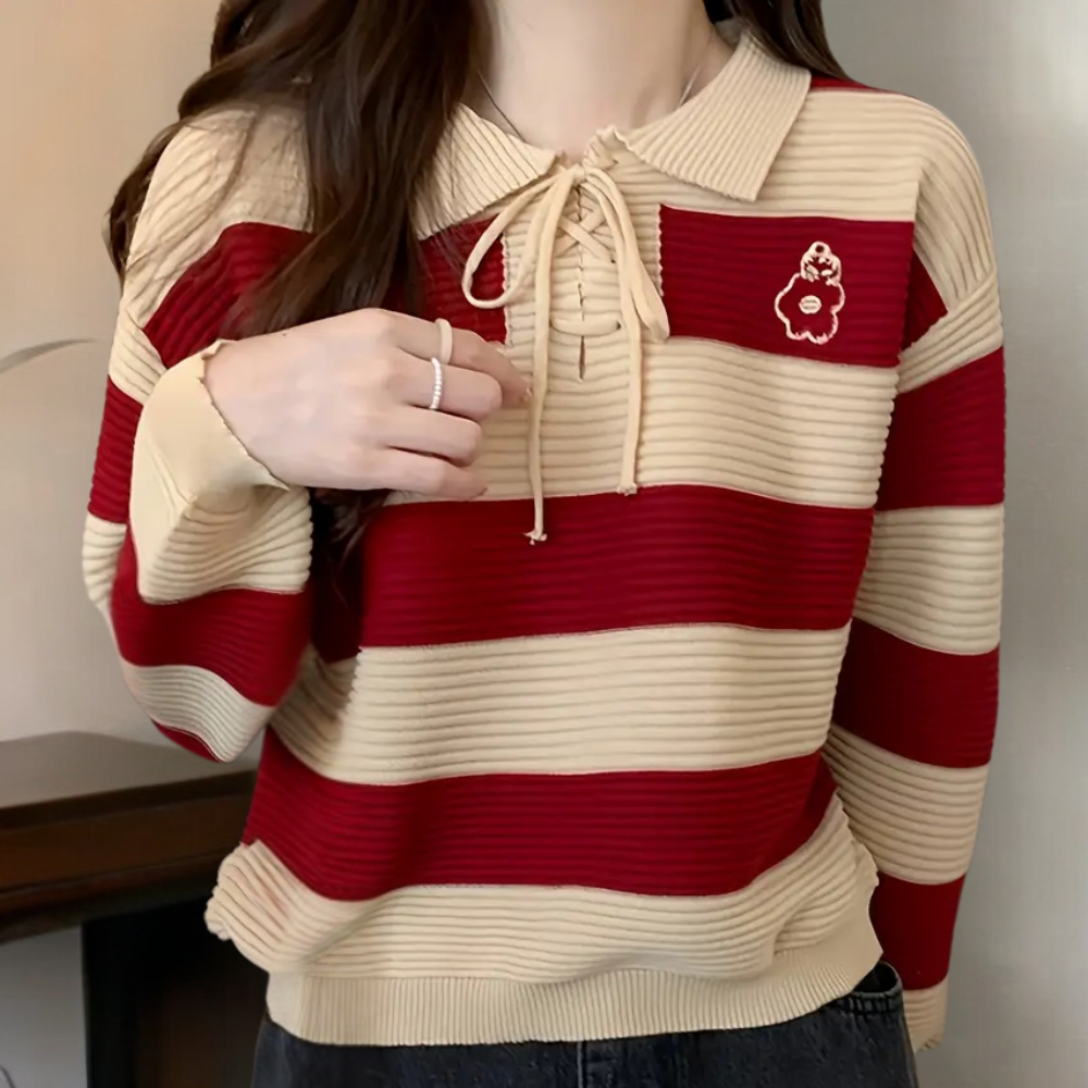 Maglione Preppy Donna | A Righe con Colletto | Caldo e Trendy