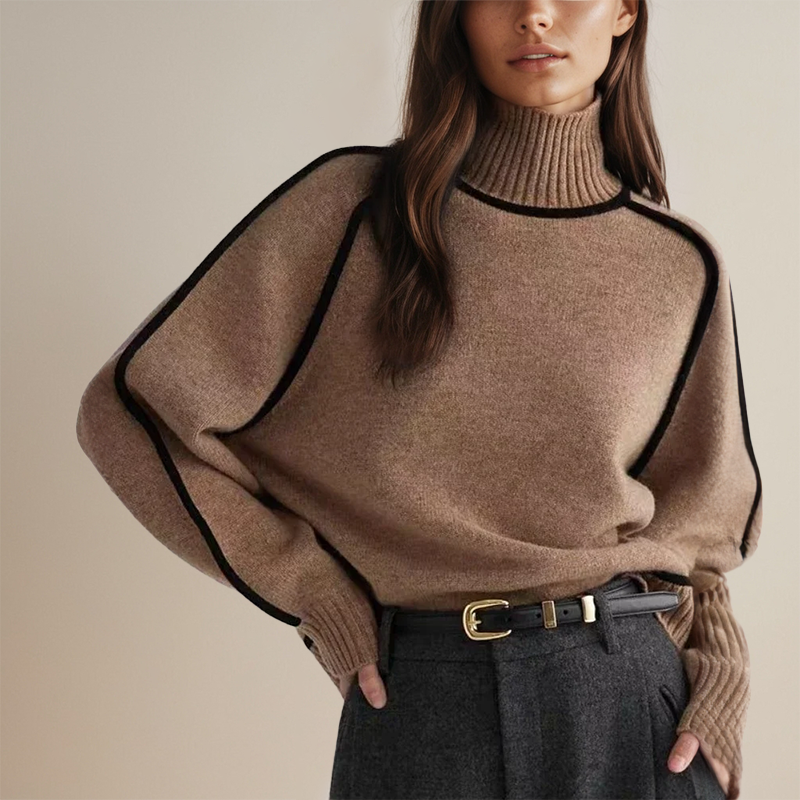 Maglione Collo Alto | Dettagli a Contrasto | Caldo e Sofisticato
