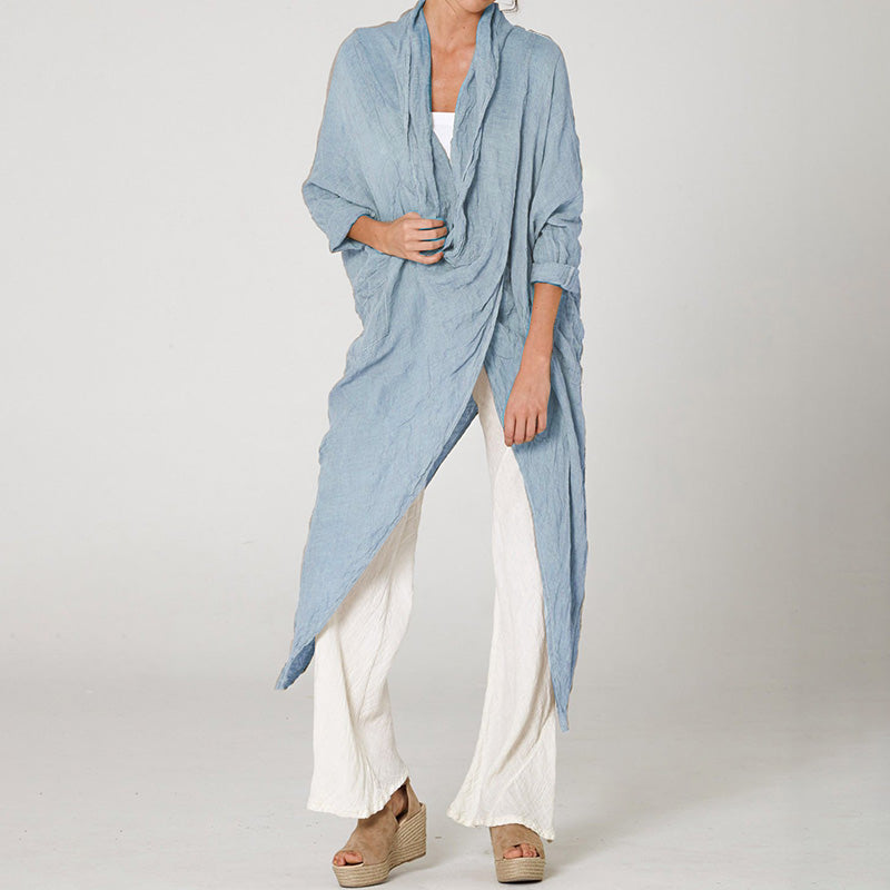 Cardigan Lungo Drappeggiato in Lino