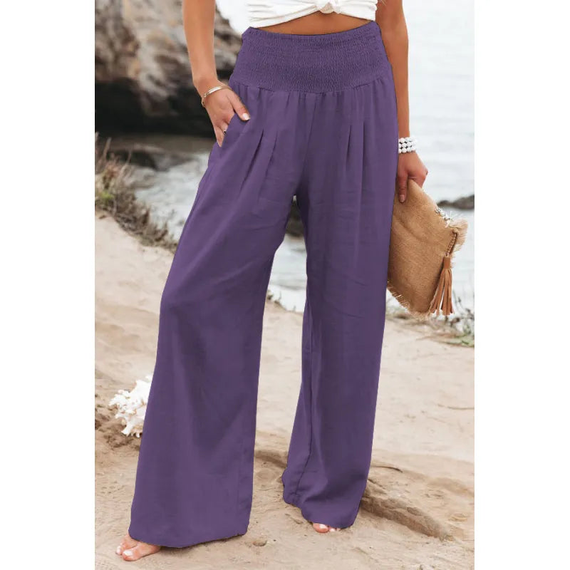 Pantaloni in Lino | Gamba Larga & Vita Elasticizzata | Freschi e Versatili