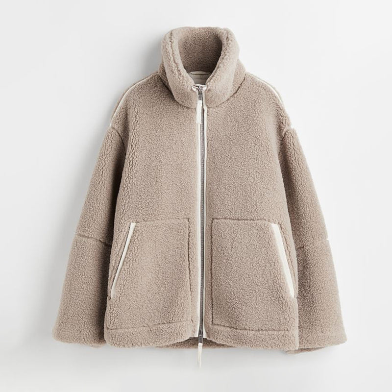 Giacca oversize in pile teddy