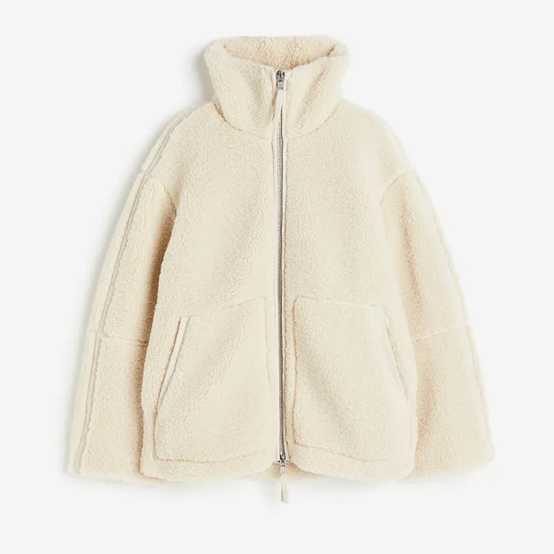 Giacca oversize in pile teddy