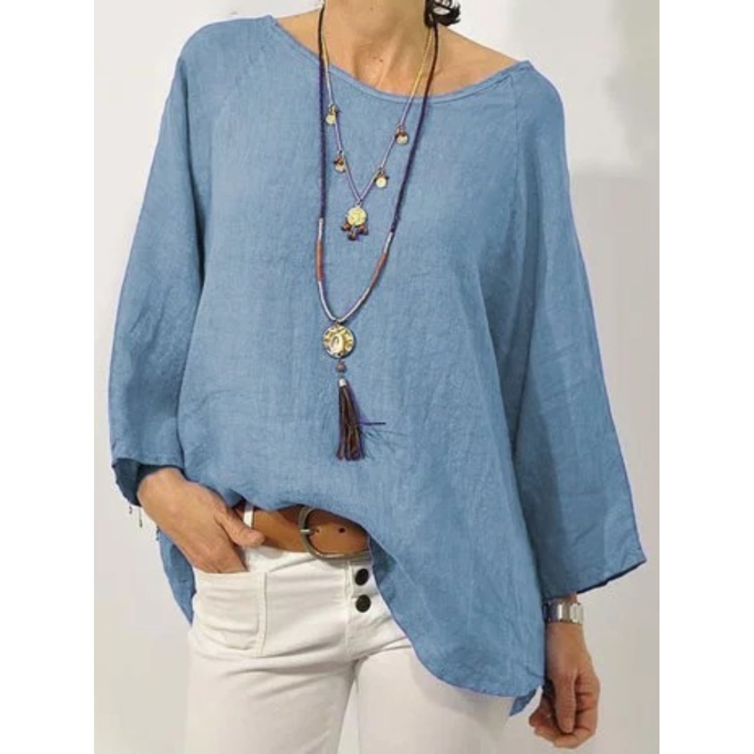Blusa in Lino Oversize | Stile Naturale e Versatile | Perfetta per un Look Casual-Chic