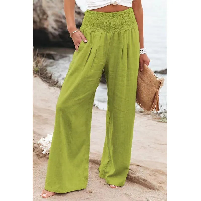 Pantaloni in Lino | Gamba Larga & Vita Elasticizzata | Freschi e Versatili