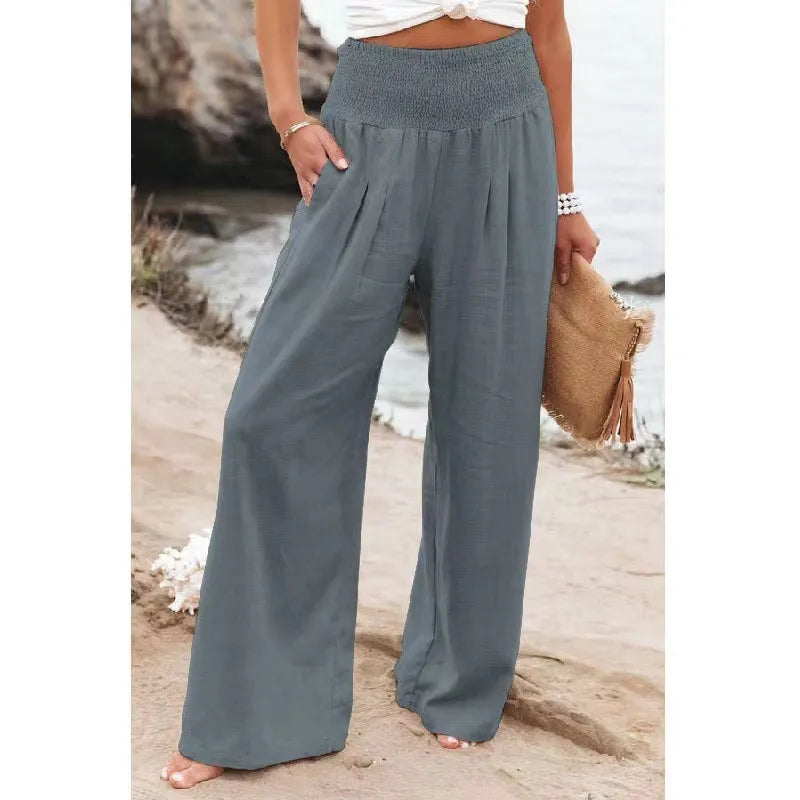 Pantaloni in Lino | Gamba Larga & Vita Elasticizzata | Freschi e Versatili