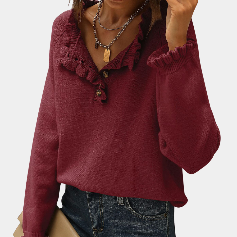 Maglione con Volant | Scollo con Bottoni | Elegante & Femminile