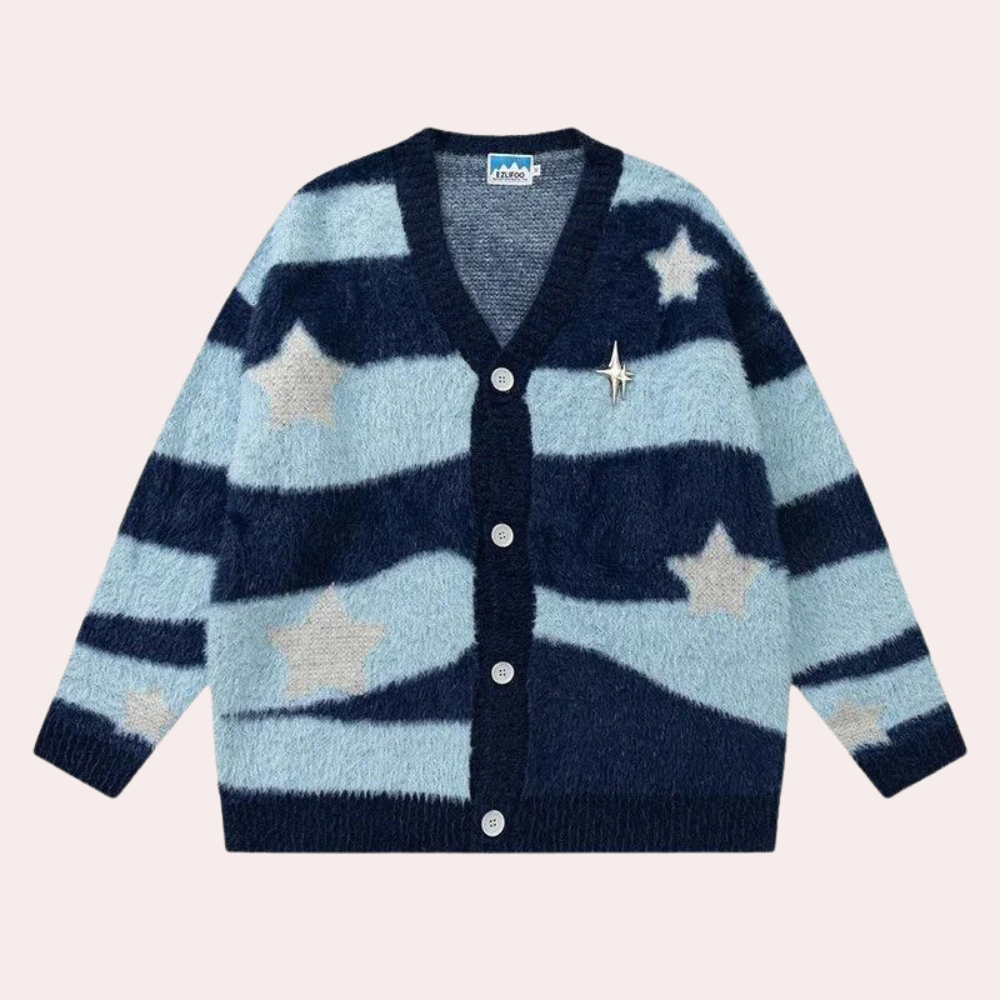 Cardigan Oversize | Fantasia Stelle & Righe | Morbido & Trendy