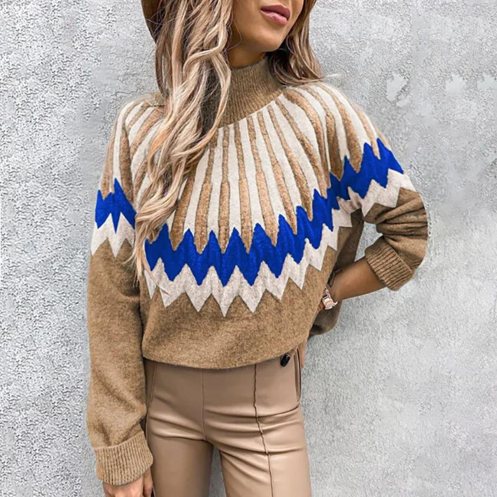 Maglione Dolcevita Donna | Motivo Geometrico | Morbido e Caldo