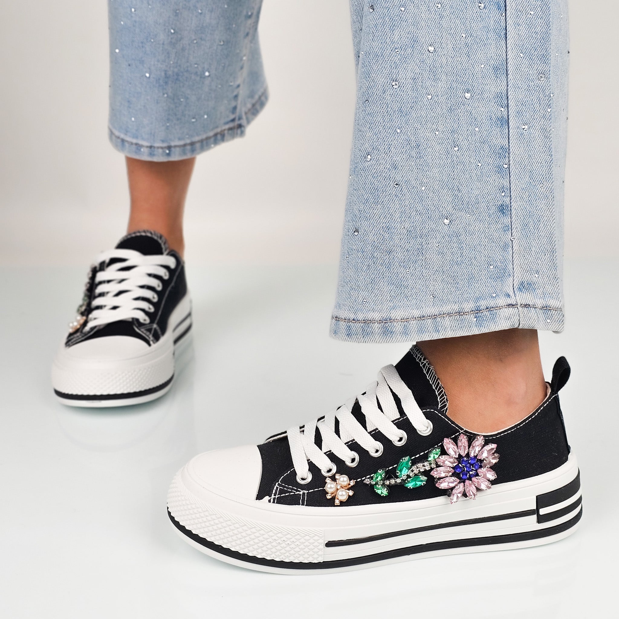 Sneakers Donna con Strass | Plateau Casual | Stile Glamour e Confortevole