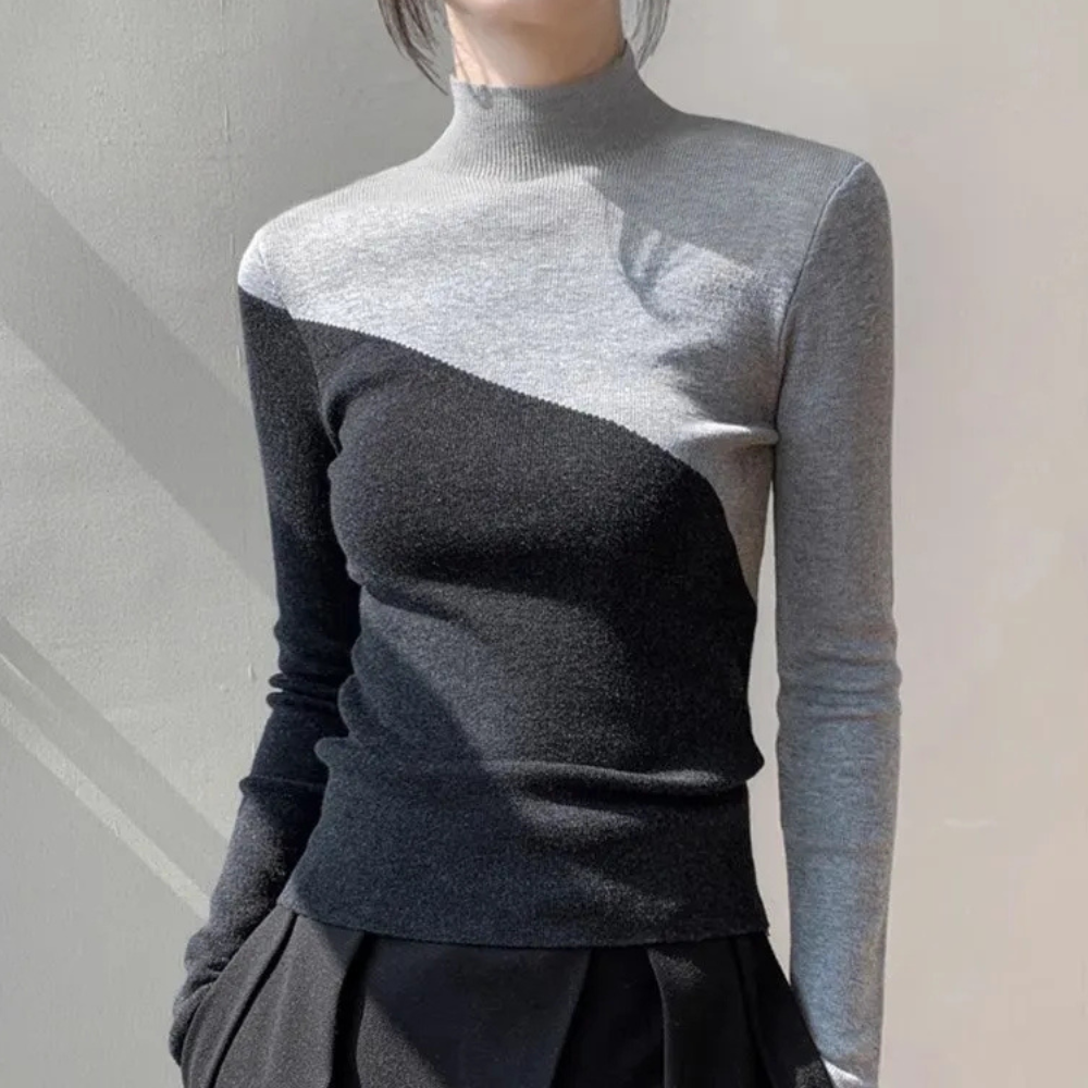 Maglione Dolcevita Donna | Design Bicolore | Elegante e Aderente