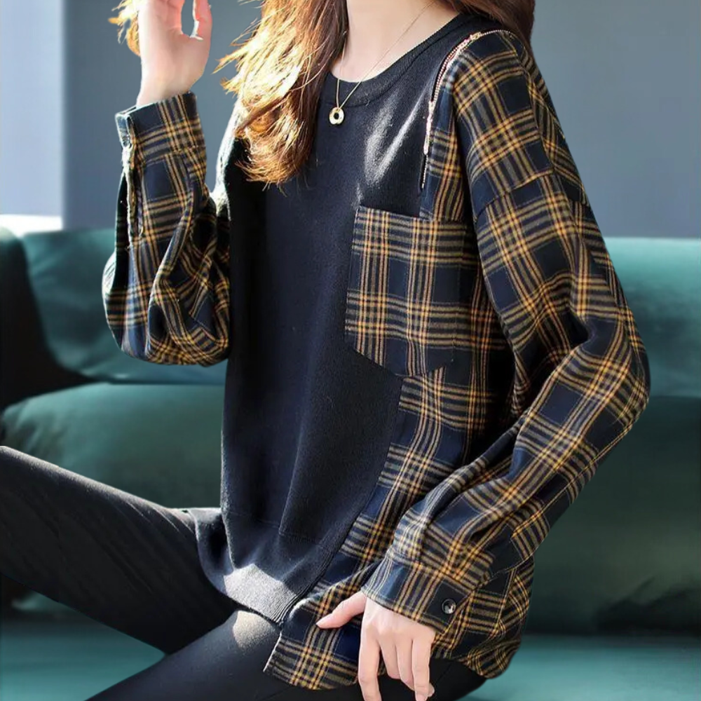 Maglia Oversize Donna | Maniche a Quadri | Casual e Confortevole