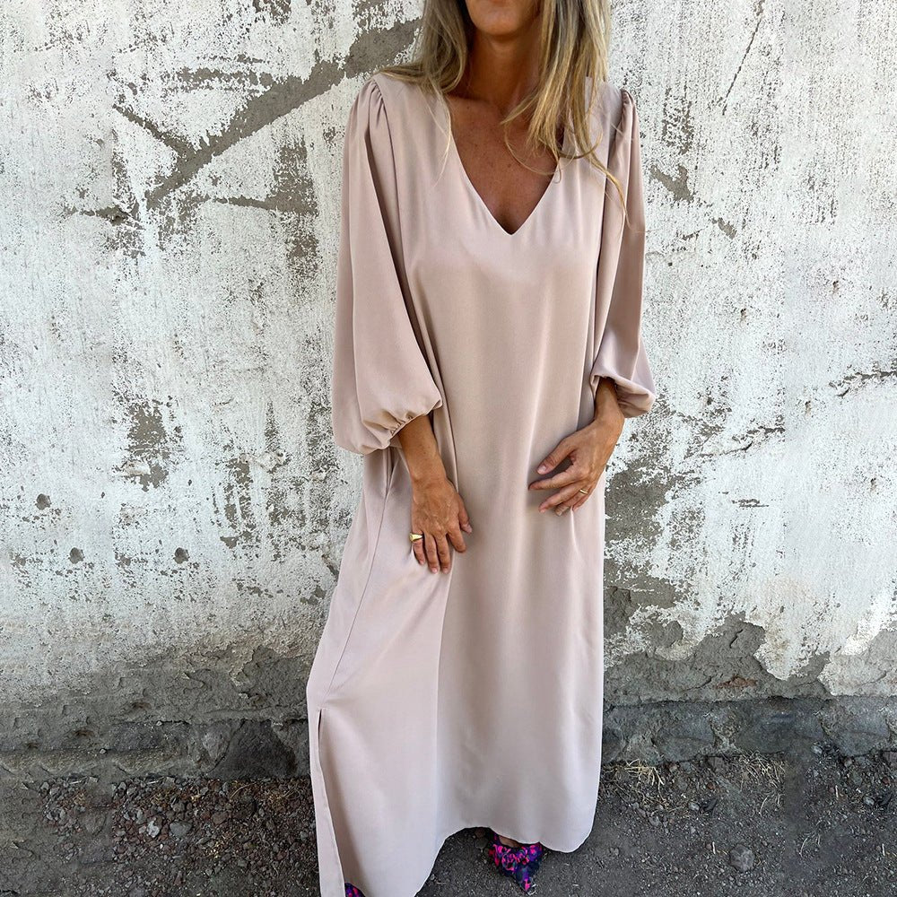 Abito Lungo Oversize | Poliestere | Maniche Ampie e Scollo a V