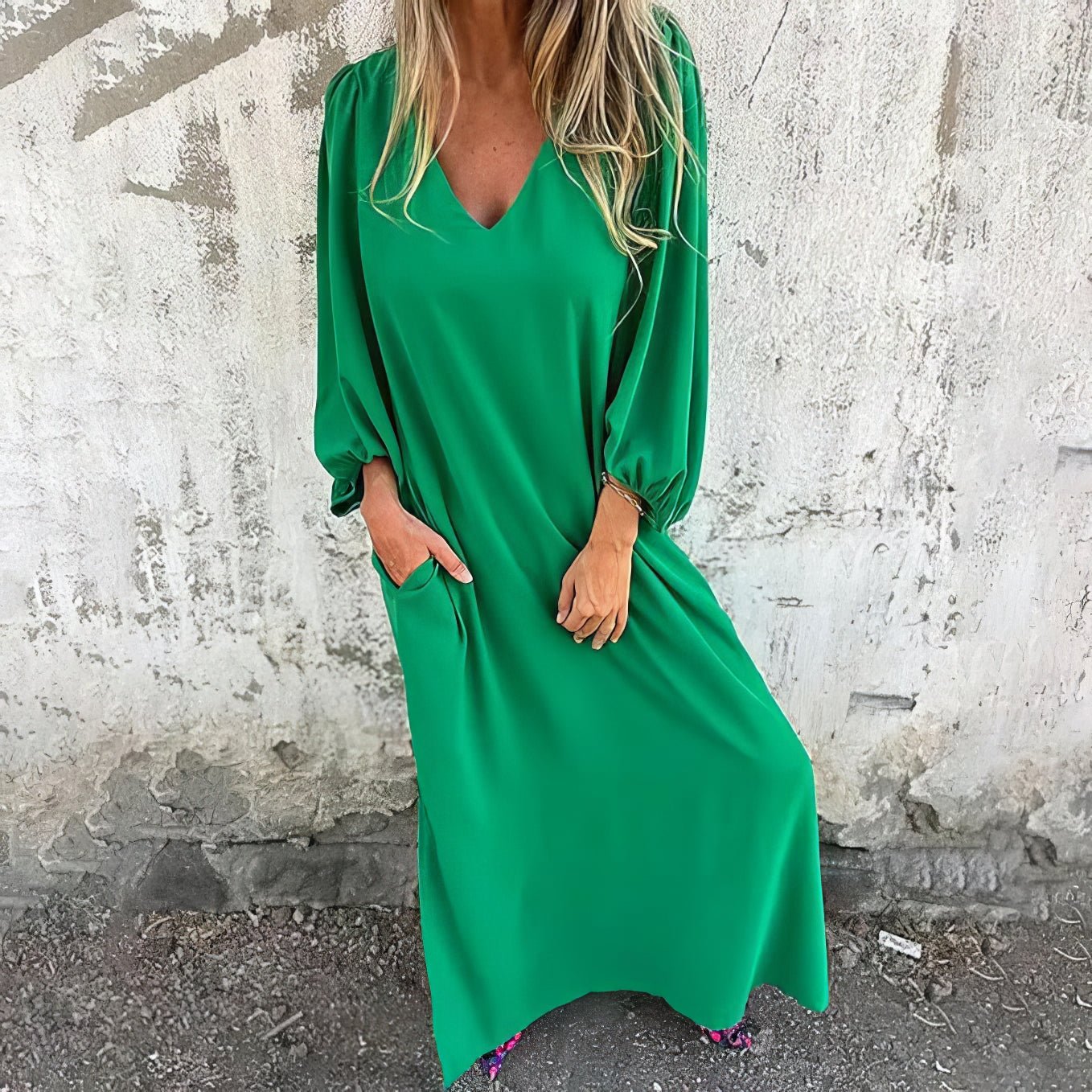 Abito Lungo Oversize | Poliestere | Maniche Ampie e Scollo a V