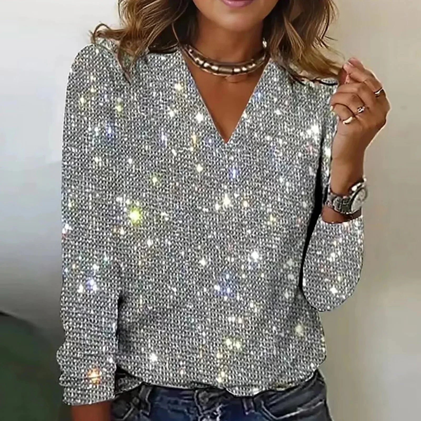 Top Paillettato Donna | Scollo a V | Elegante e Brillante