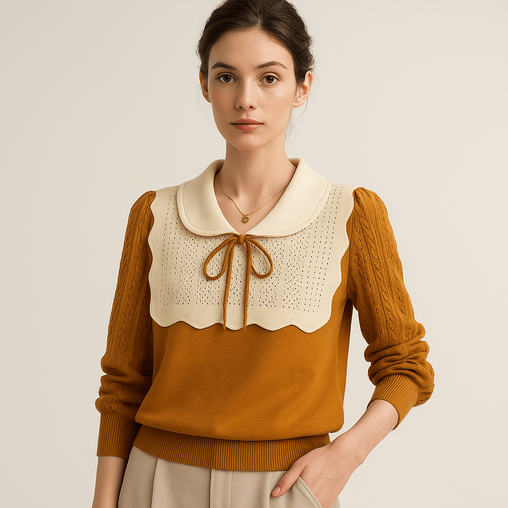Blusa Elegante | Col Claudine a Contrasto | Maniche in Maglia