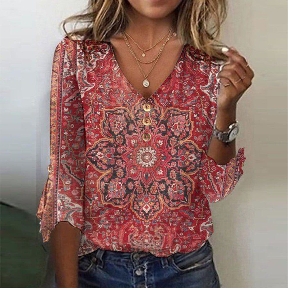 Blusa Boho | Stampa Rossa | Leggera ed Elegant