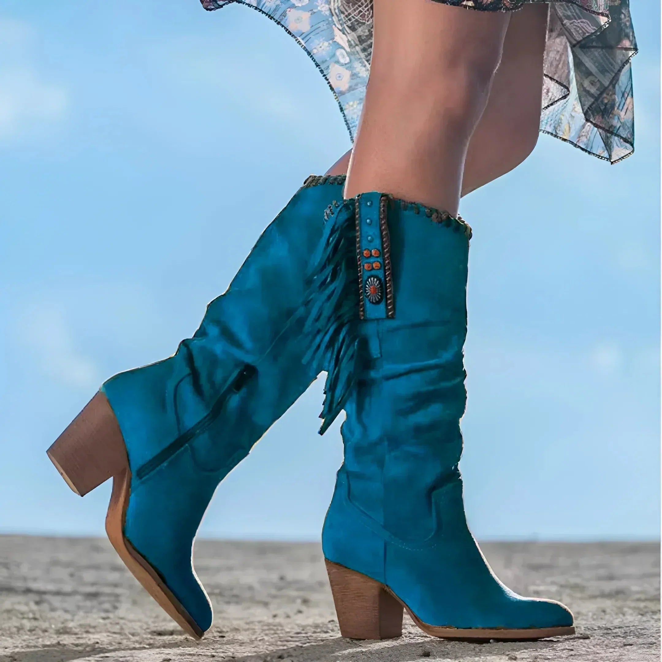 Stivali Western con Frange | Similpelle Scamosciata | Stile Boho Elegante