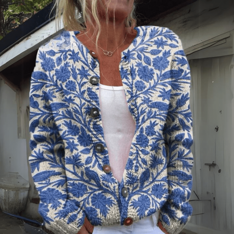 Cardigan in Maglia Floreale | Cotone | Morbido e Bohémien