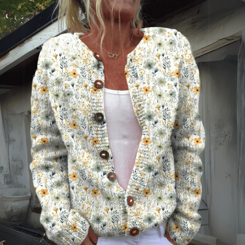 Cardigan in Maglia Floreale | Cotone | Morbido e Bohémien