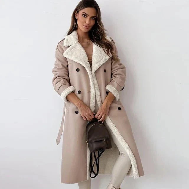 Cappotto Lungo Donna | Effetto Pelle | Fodera Calda in Montone