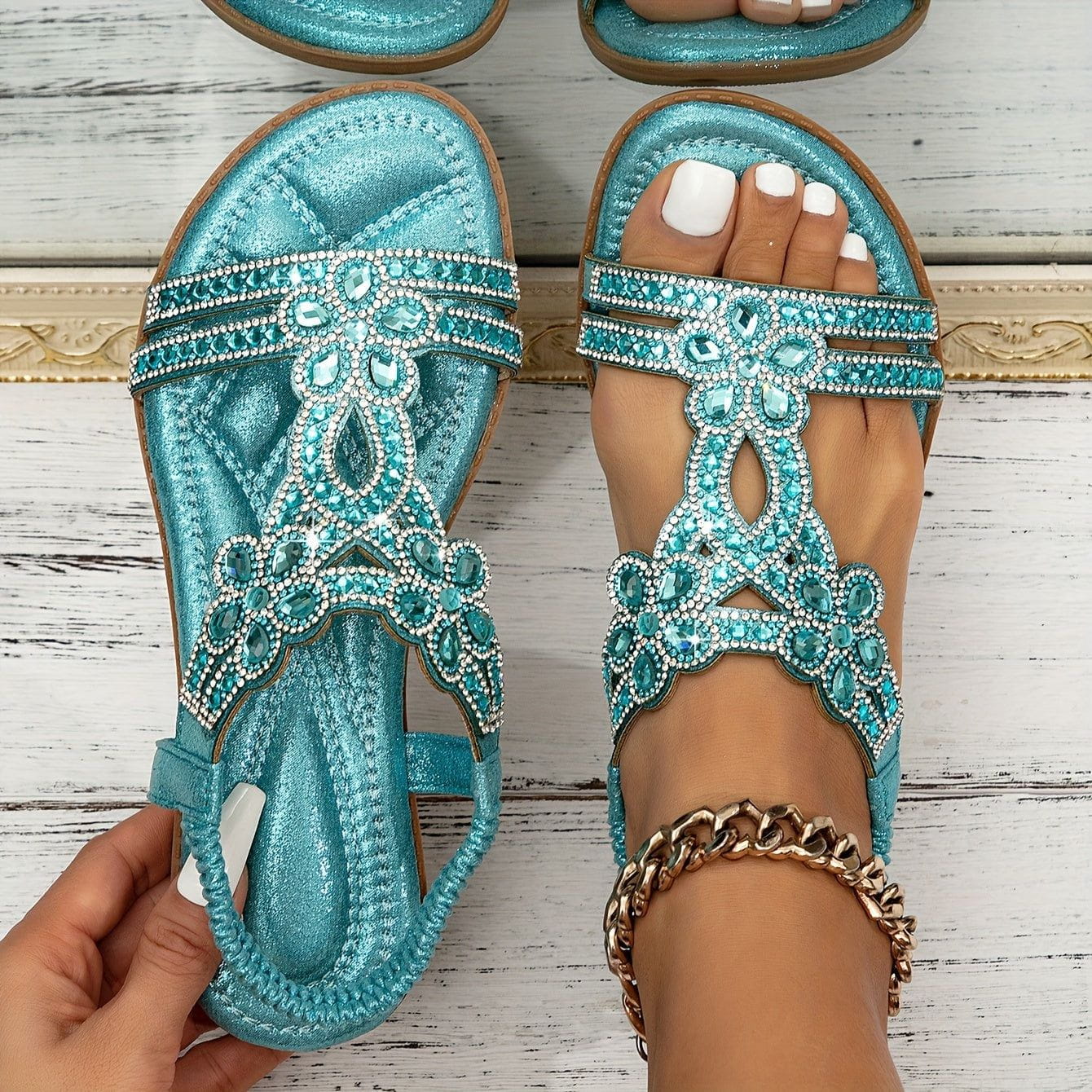 Sandali con Strass | Stile Bohémien Elegante | Comfort Estivo con Fascia Elastica