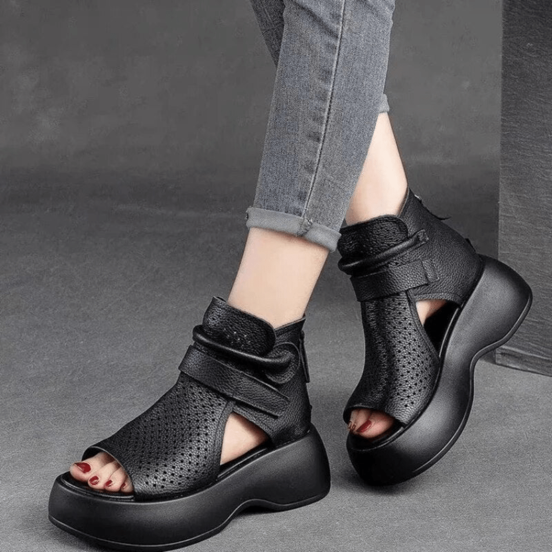 Sandali Montanti Donna | Ecopelle Traforata | Suola Alta Comfort