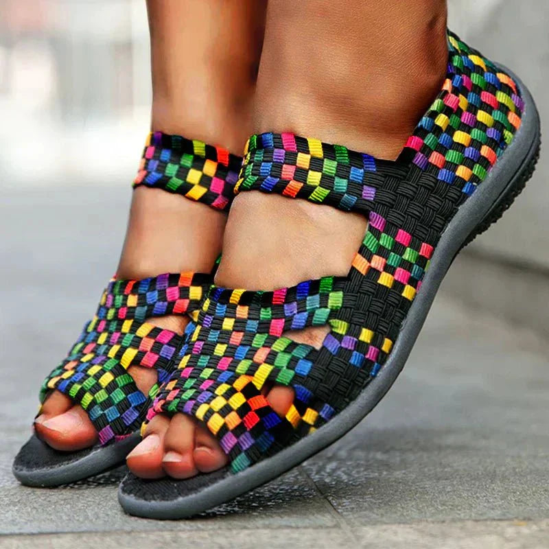 Sandali Donna Elasticizzati | Intreccio Colorato | Comfort e Stile Estivo