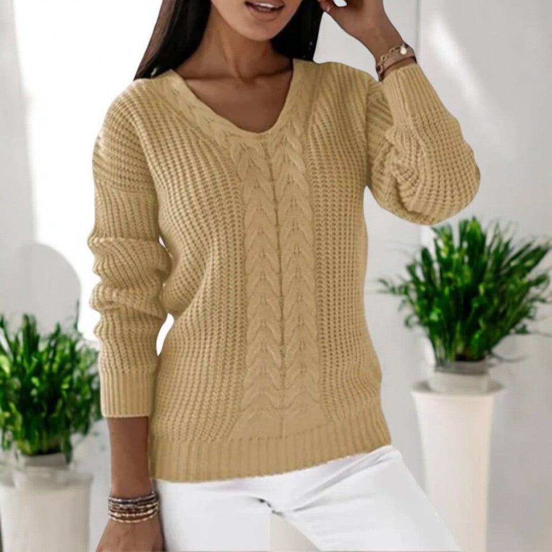 Maglione a Trecce con Scollo a V | Classico e Versatile | Caldo e Confortevole