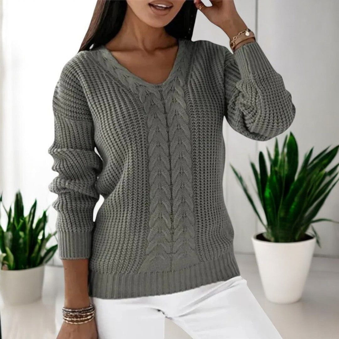 Maglione a Trecce con Scollo a V | Classico e Versatile | Caldo e Confortevole