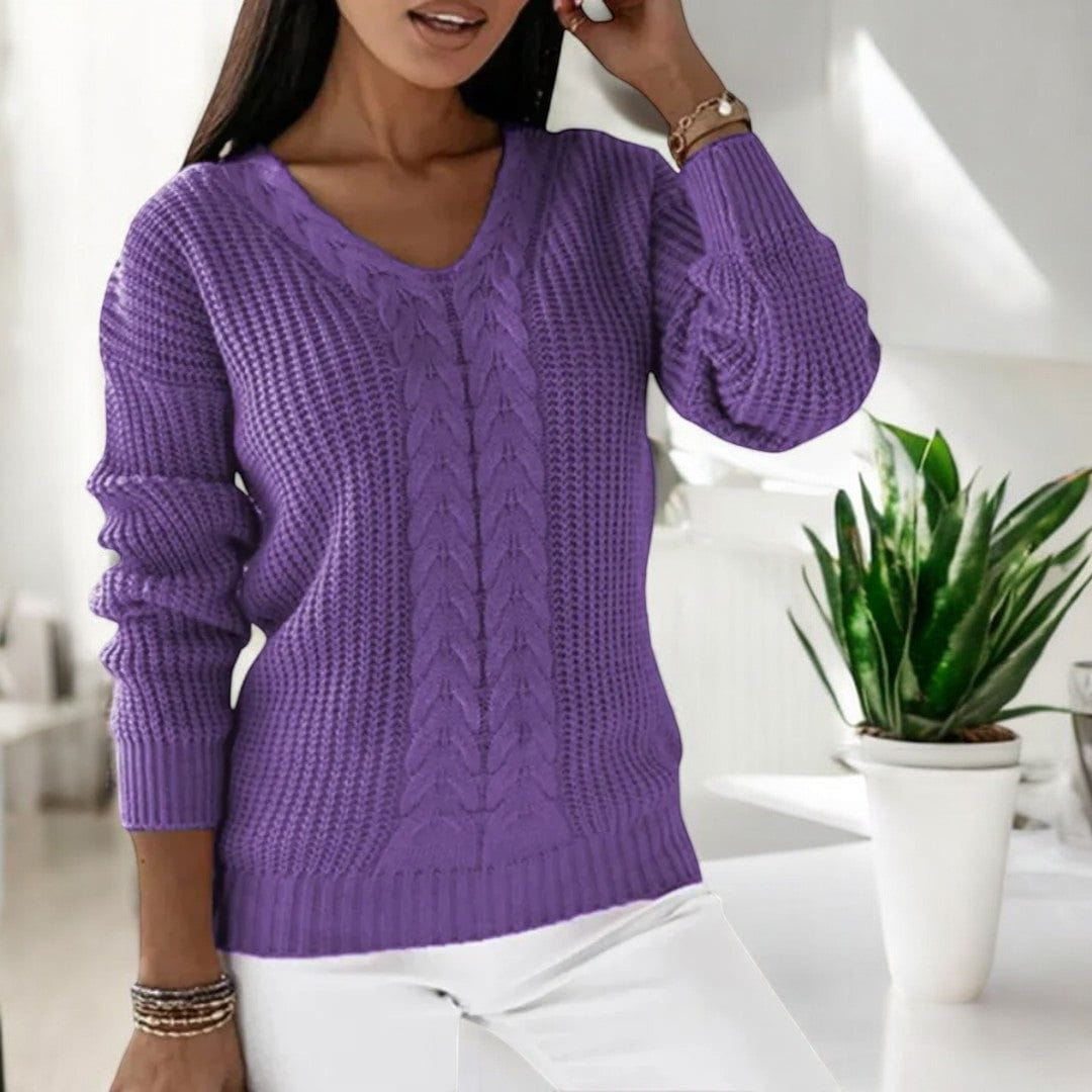 Maglione a Trecce con Scollo a V | Classico e Versatile | Caldo e Confortevole