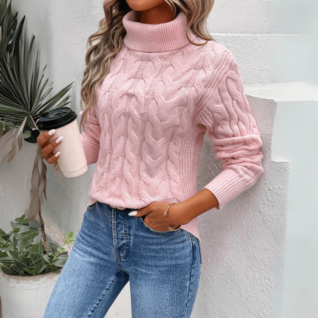 Maglione Collo Alto | Maglia Trecce | Morbido e Caldo