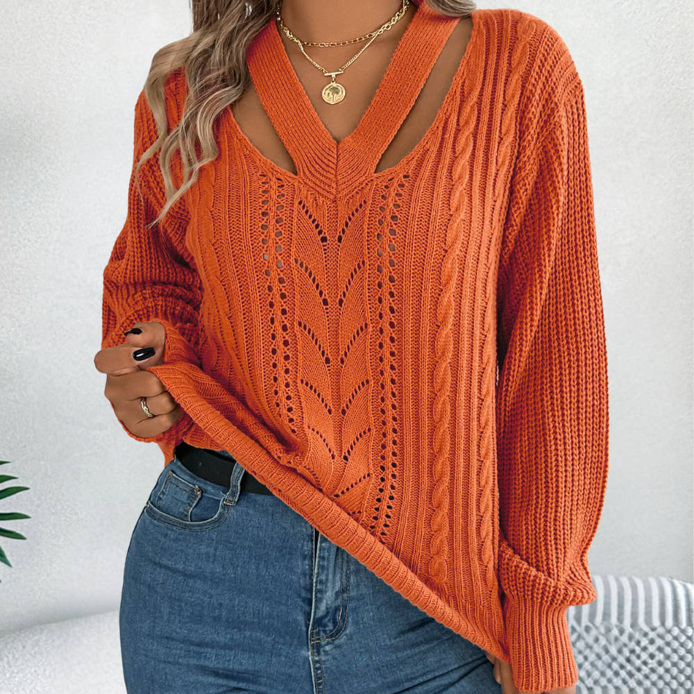 Maglione Traforato Scollo a V | Stile Chic | Morbido e Traspirante