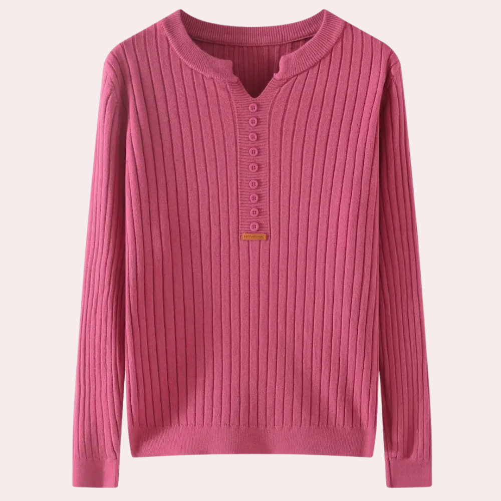 Maglione Donna | Lavorazione a Coste | Scollo a V con Bottoni