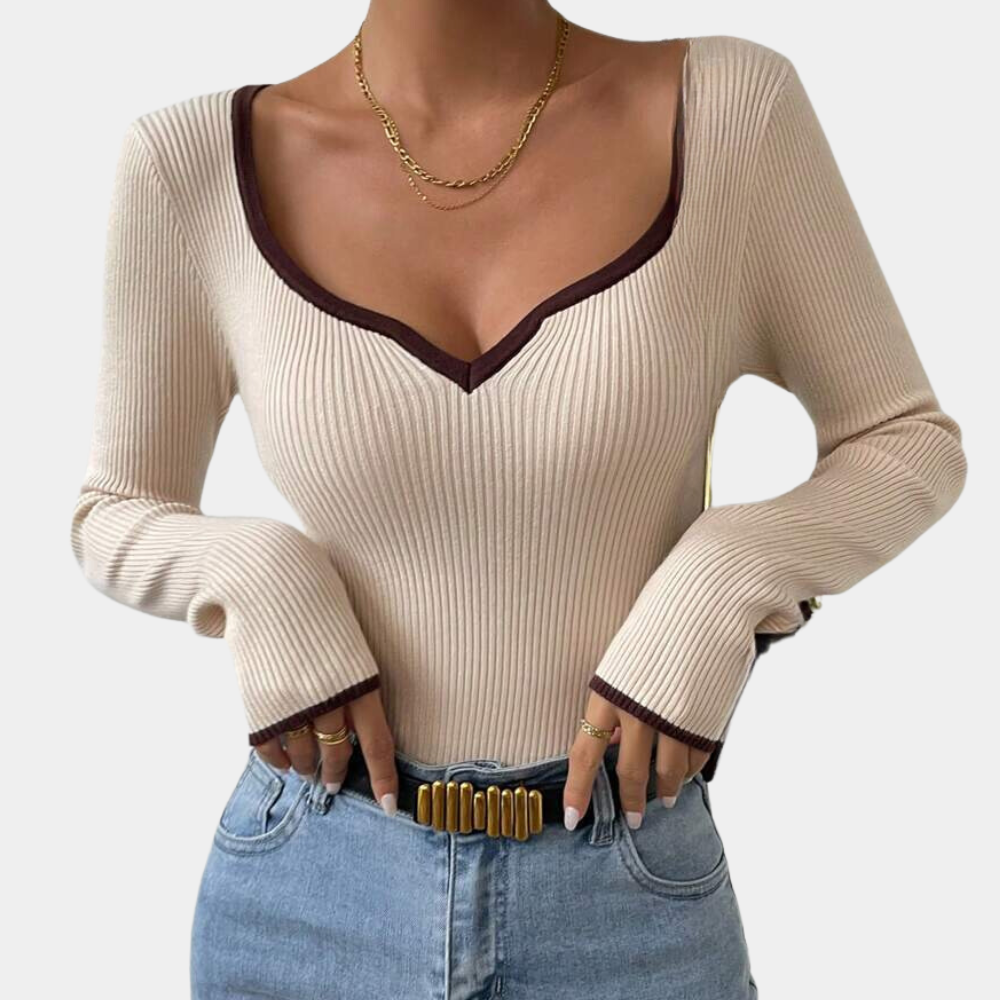 Maglia a Coste | Scollo a Cuore | Elegante e Femminile