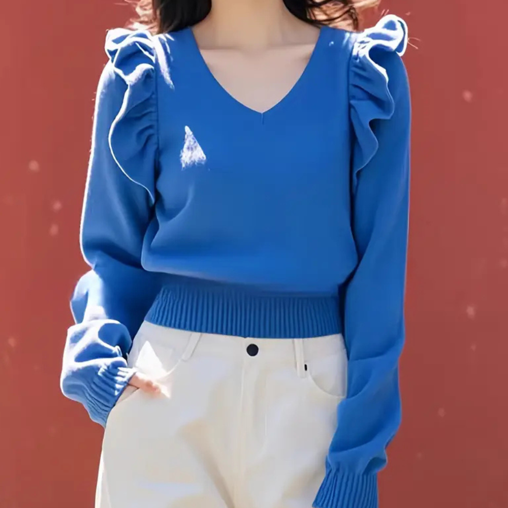 Maglione con Volant | Scollo a V | Elegante e Femminile