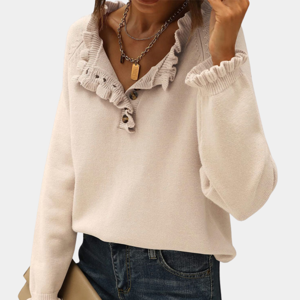 Maglione con Volant | Scollo con Bottoni | Elegante & Femminile