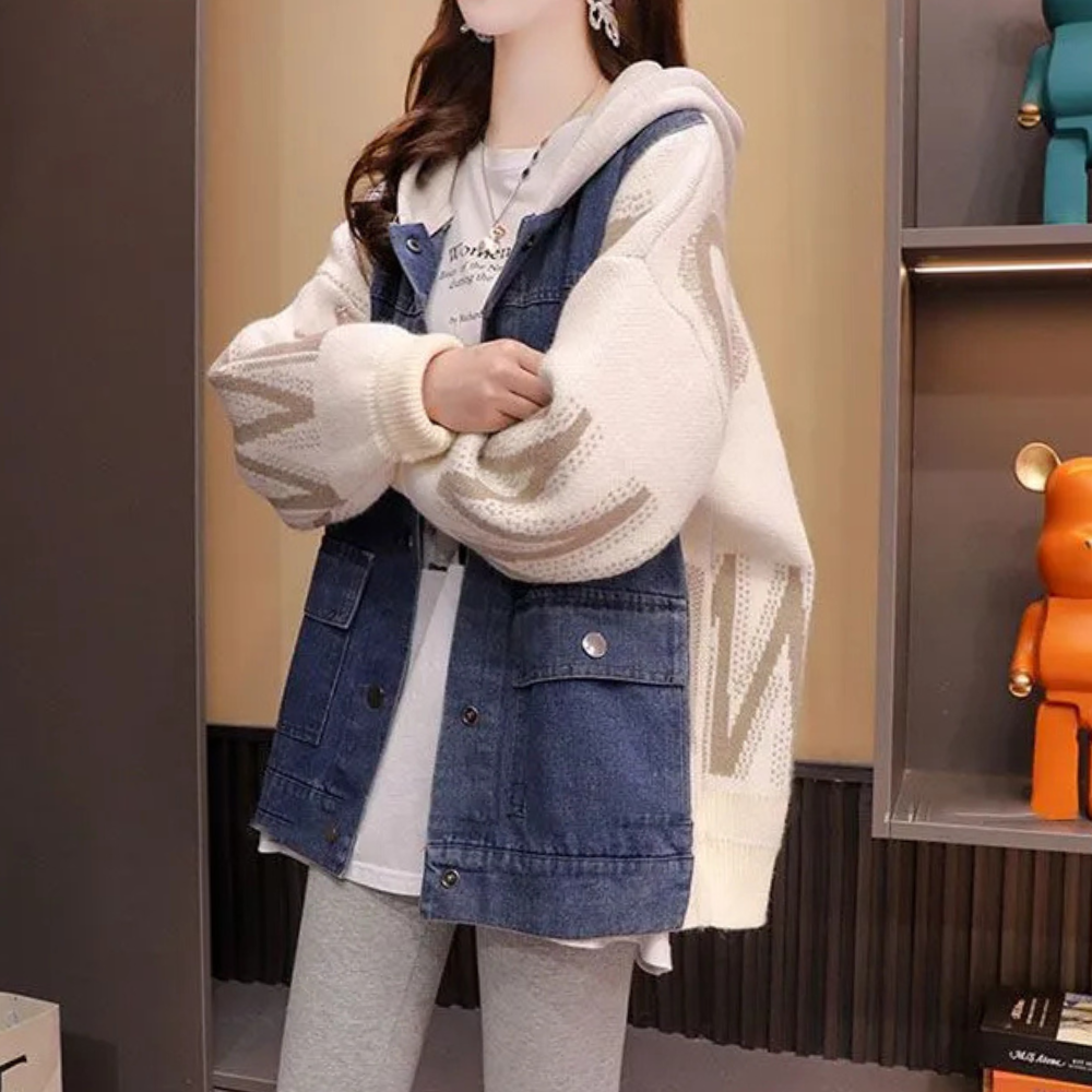 Giacca in Denim con Maniche in Maglia | Stile Casual | Comoda e Trendy