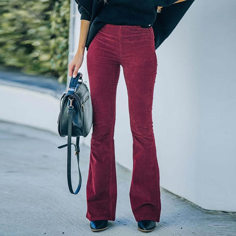 Pantaloni a Zampa in Velluto | Vita Alta | Stile Elegante e Vintage