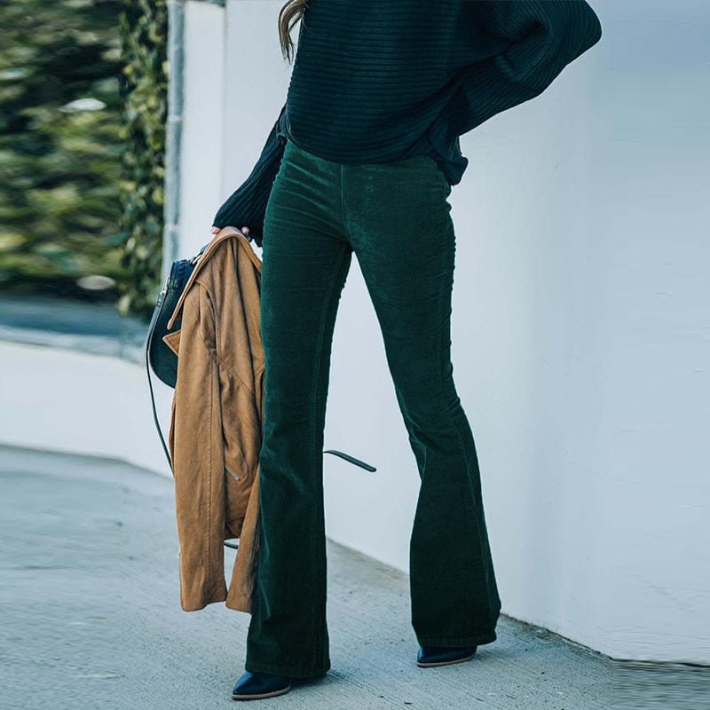Pantaloni a Zampa in Velluto | Vita Alta | Stile Elegante e Vintage
