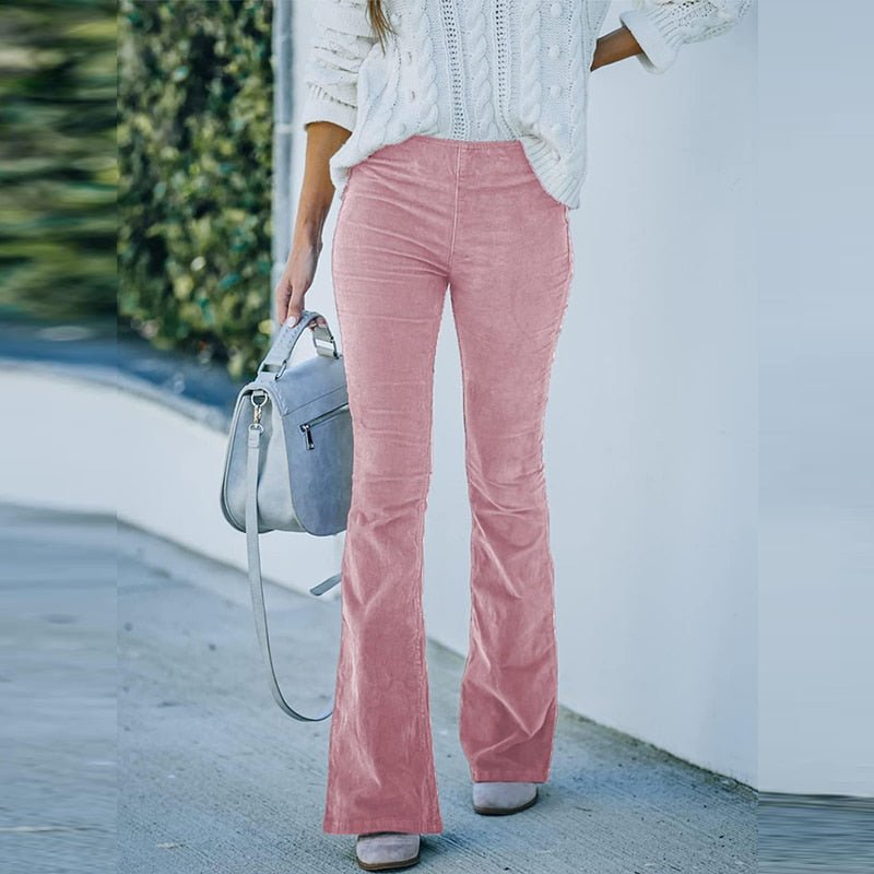 Pantaloni a Zampa in Velluto | Vita Alta | Stile Elegante e Vintage