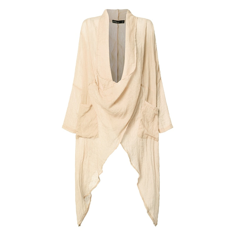 Cardigan Lungo Drappeggiato in Lino