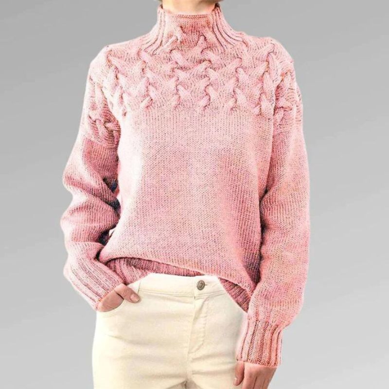 Maglione donna con trecce e collo alto
