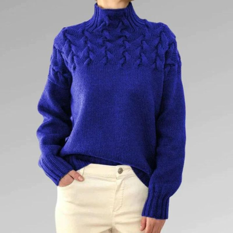 Maglione donna con trecce e collo alto