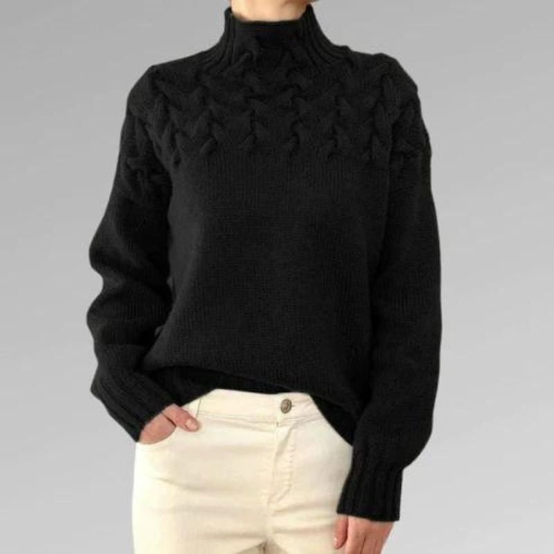 Maglione donna con trecce e collo alto