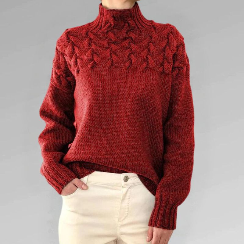 Maglione donna con trecce e collo alto